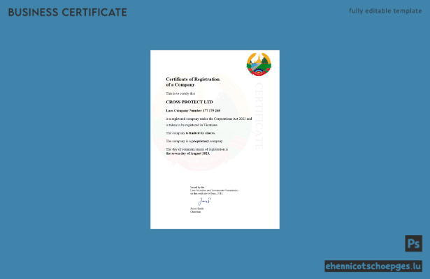 Beispiel eines laotischen Gewerberegistrierungszertifikats (Word- und PDF-Datei)